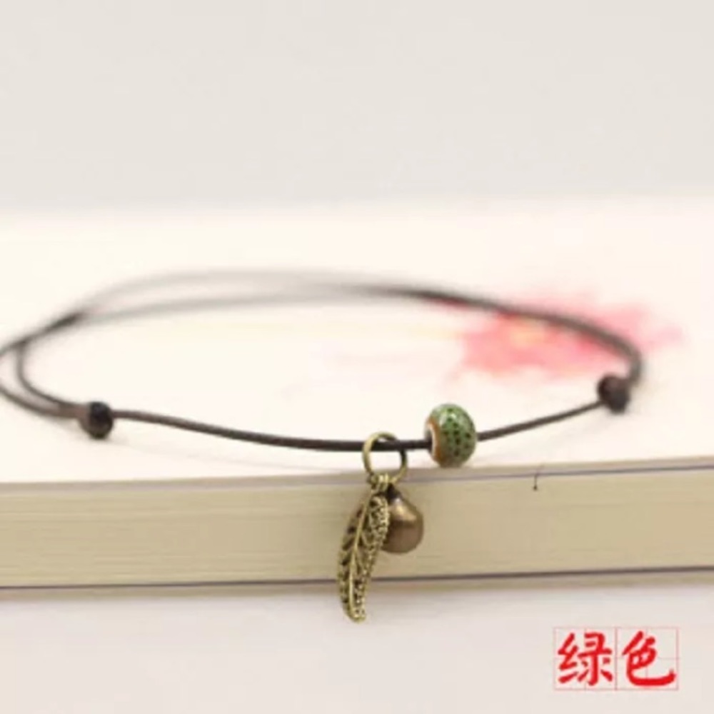 Simple Leaf Green Ceramic Bead Anklet